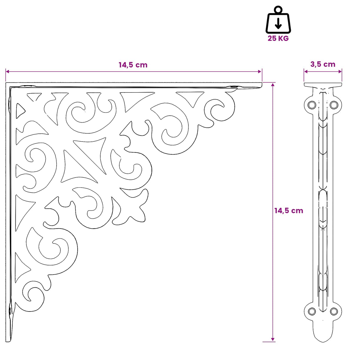 Wall Shelf Brackets 2 pcs Black 14 x 14 x 3.5 cm Steel