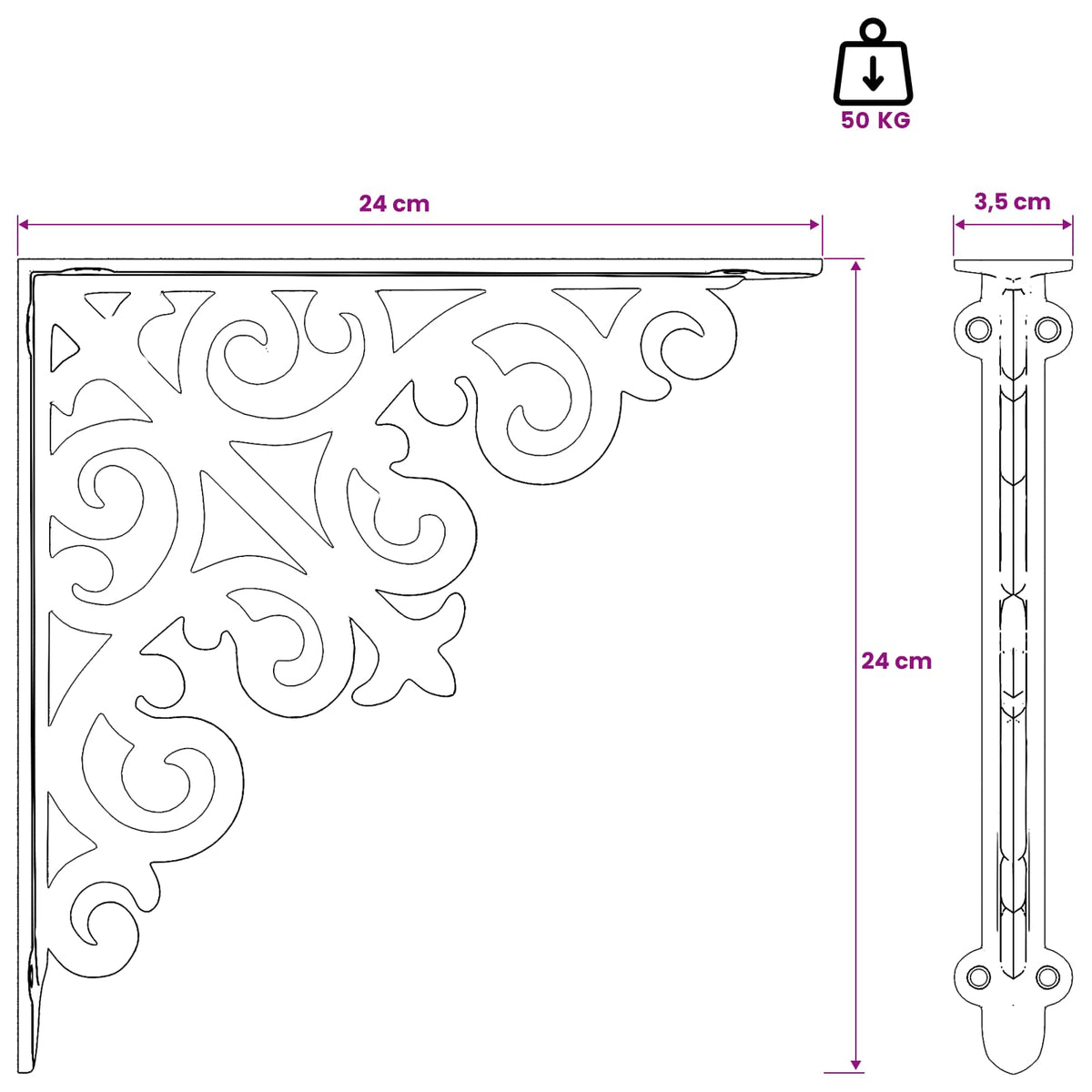 Wall Shelf Brackets 2 pcs Antique White 24 x 24 x 3.5 cm Steel