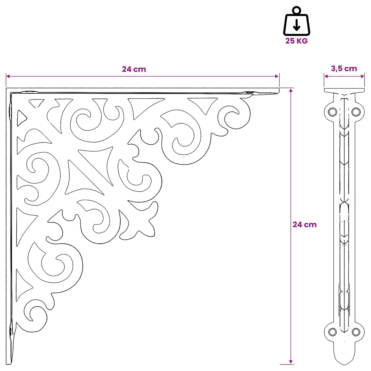 Wall Shelf Brackets 2 pcs Antique Brown 24 x 24 x 3.5 cm Steel