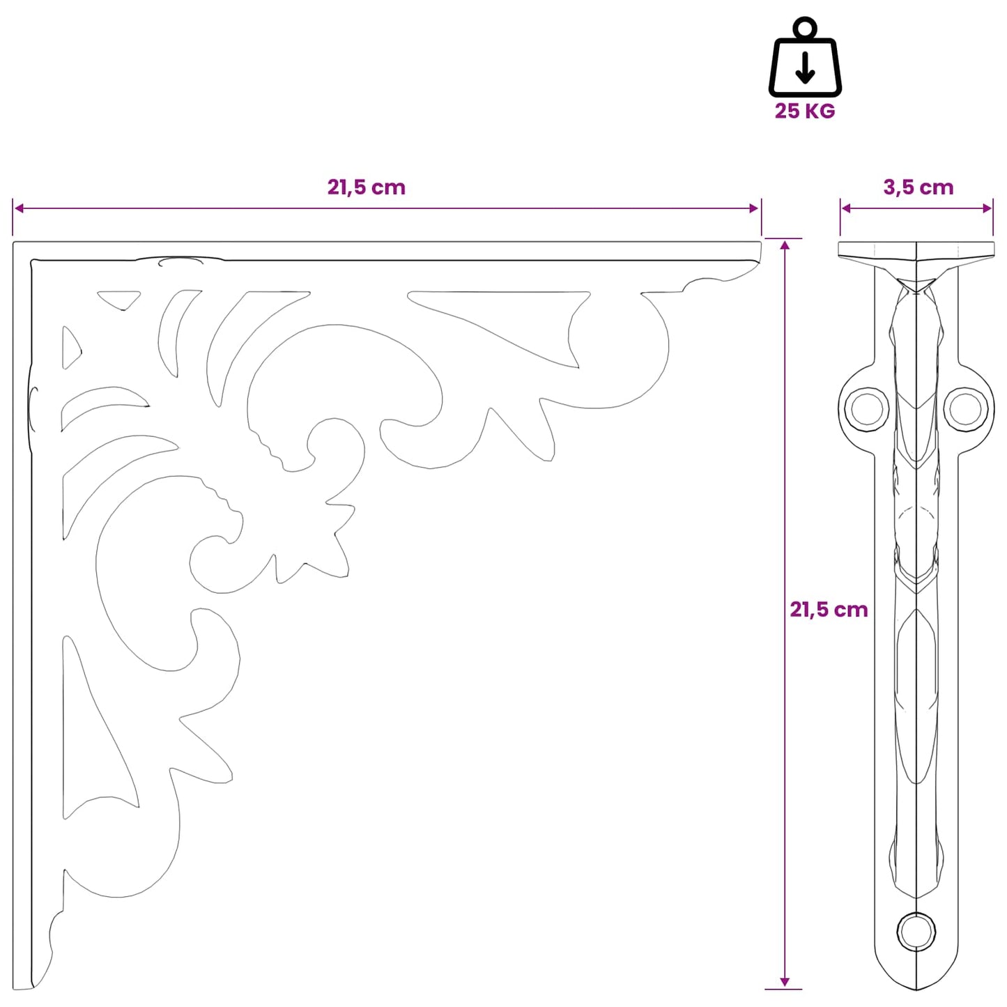 Wall Shelf Brackets 2 pcs Black 21.5 x 21.5 x 3.5 cm Steel