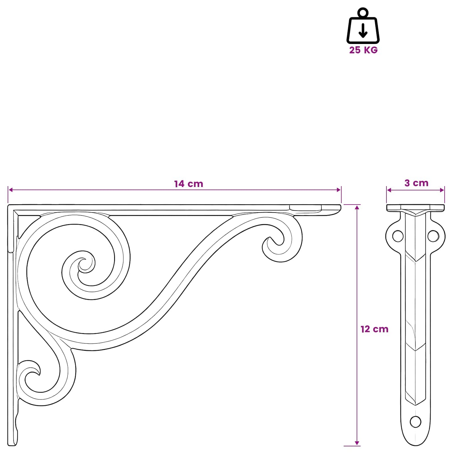 Wall Shelf Brackets 12 pcs Black 12 x 14 x 3 cm Steel