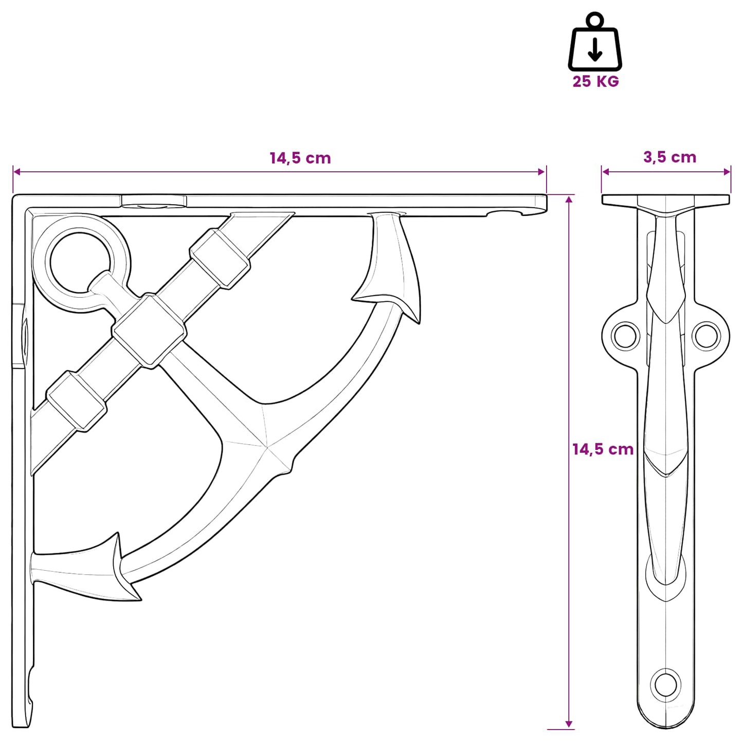 Wall Shelf Brackets 2 pcs Black 14.5 x 14.5 x 3.5 cm Steel