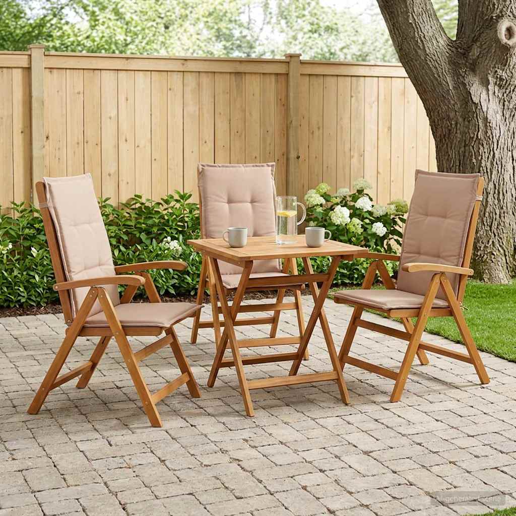 Reclining Garden Chairs 3 pcs Natural Solid Acacia Wood