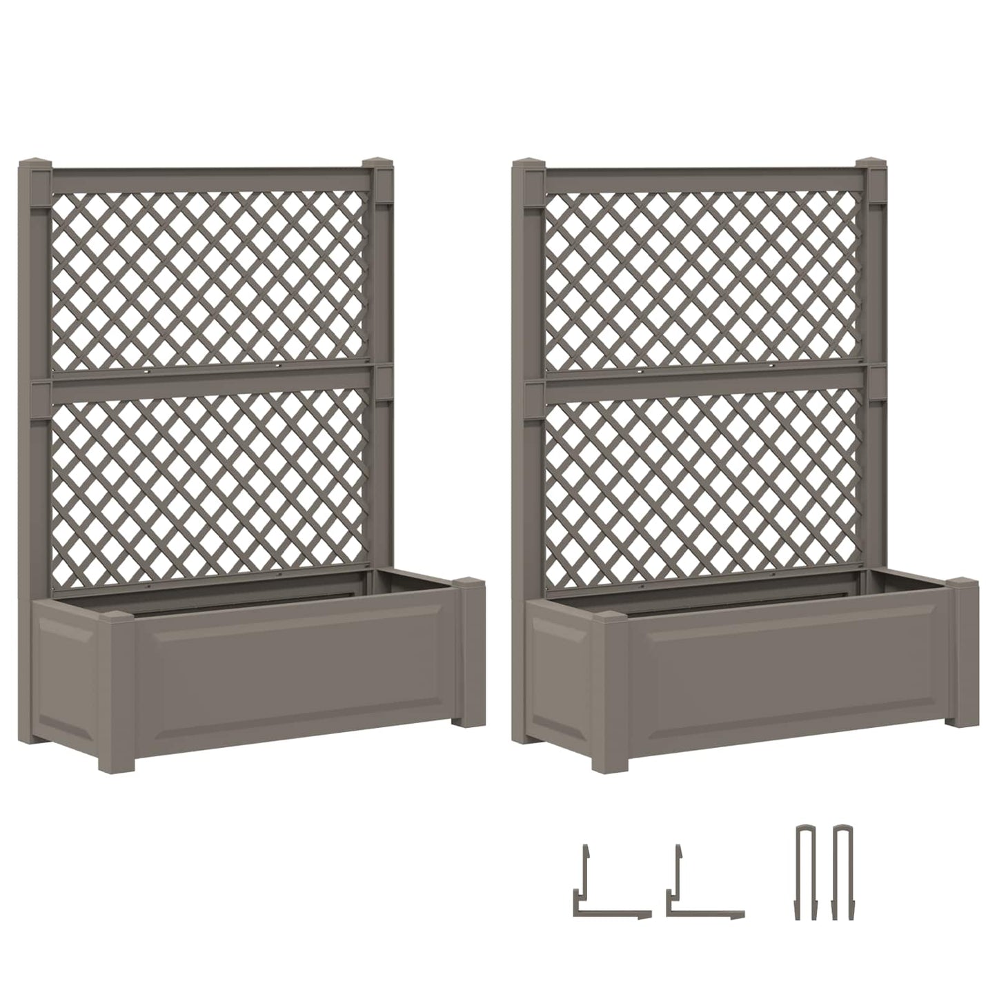 Big Planter with Trellis 2 pcs Grey 143 x 143 x 133.5 cm PP