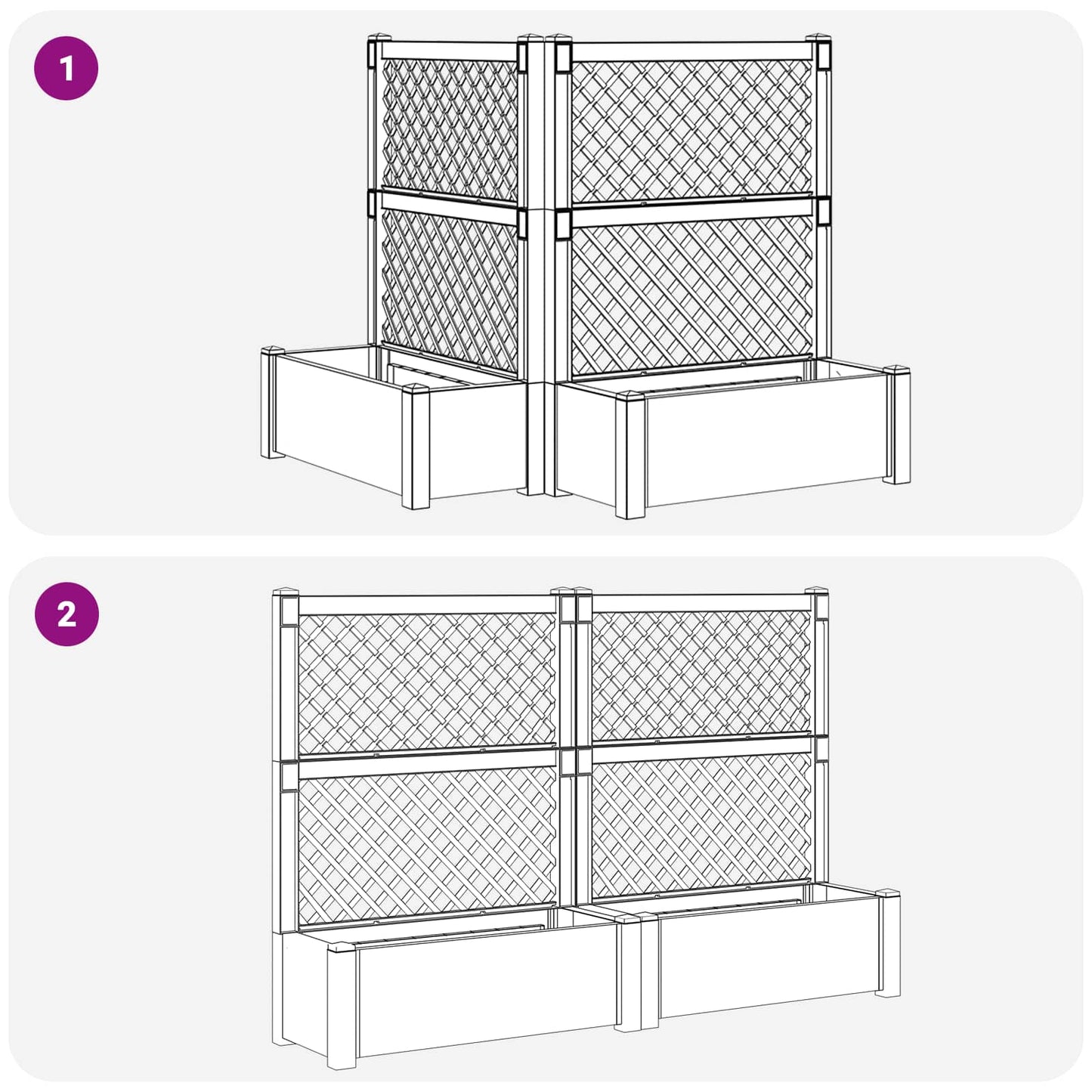 Big Planter with Trellis 2 pcs Grey 143 x 143 x 133.5 cm PP