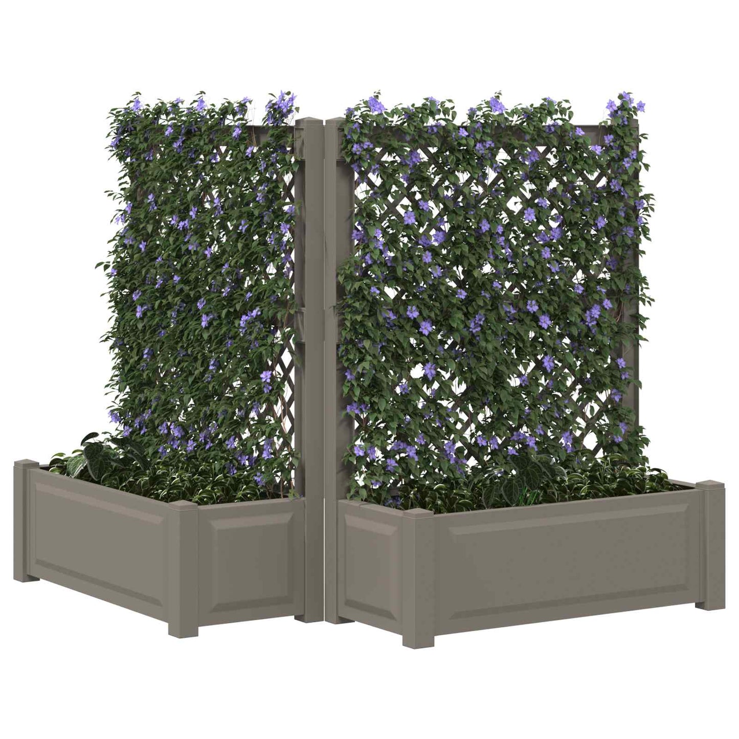 Big Planter with Trellis 2 pcs Grey 143 x 143 x 133.5 cm PP