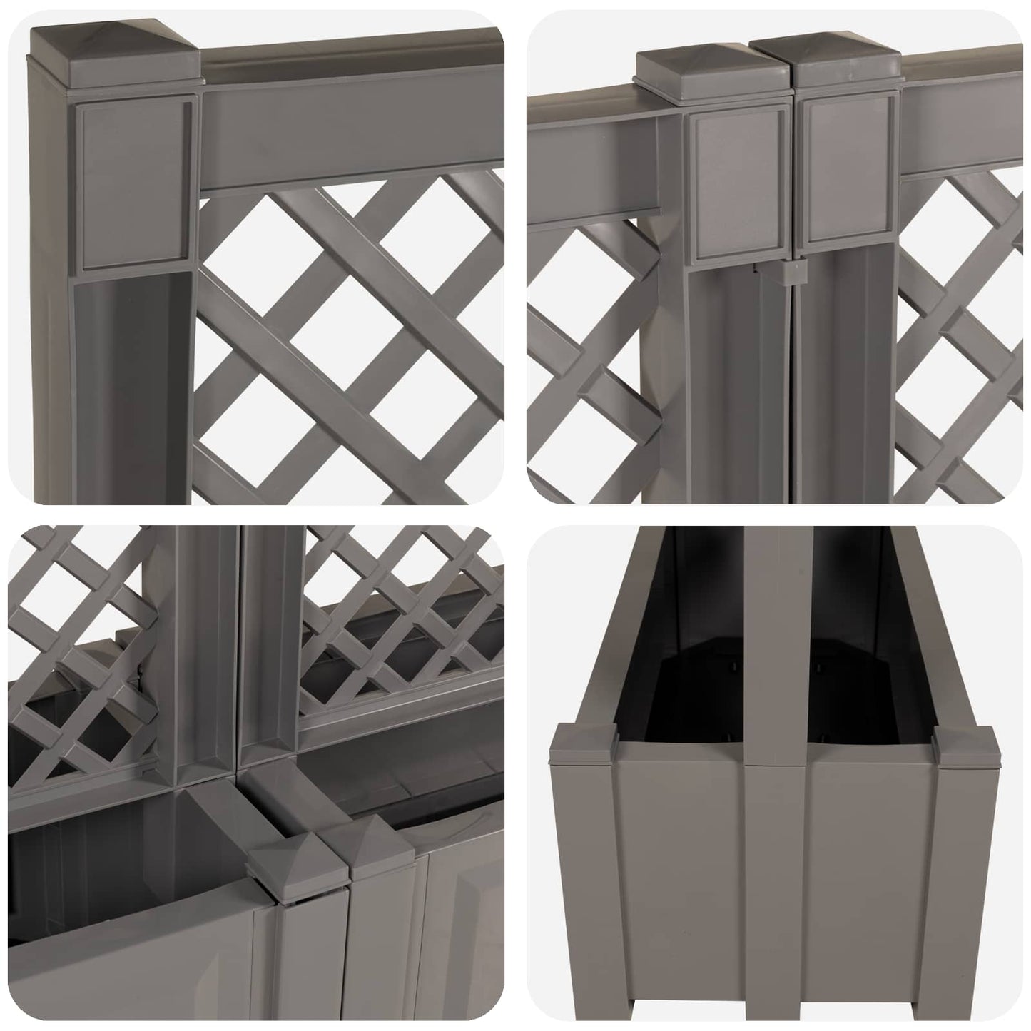 Big Planter with Trellis 2 pcs Grey 200 x 43 x 133.5 cm PP