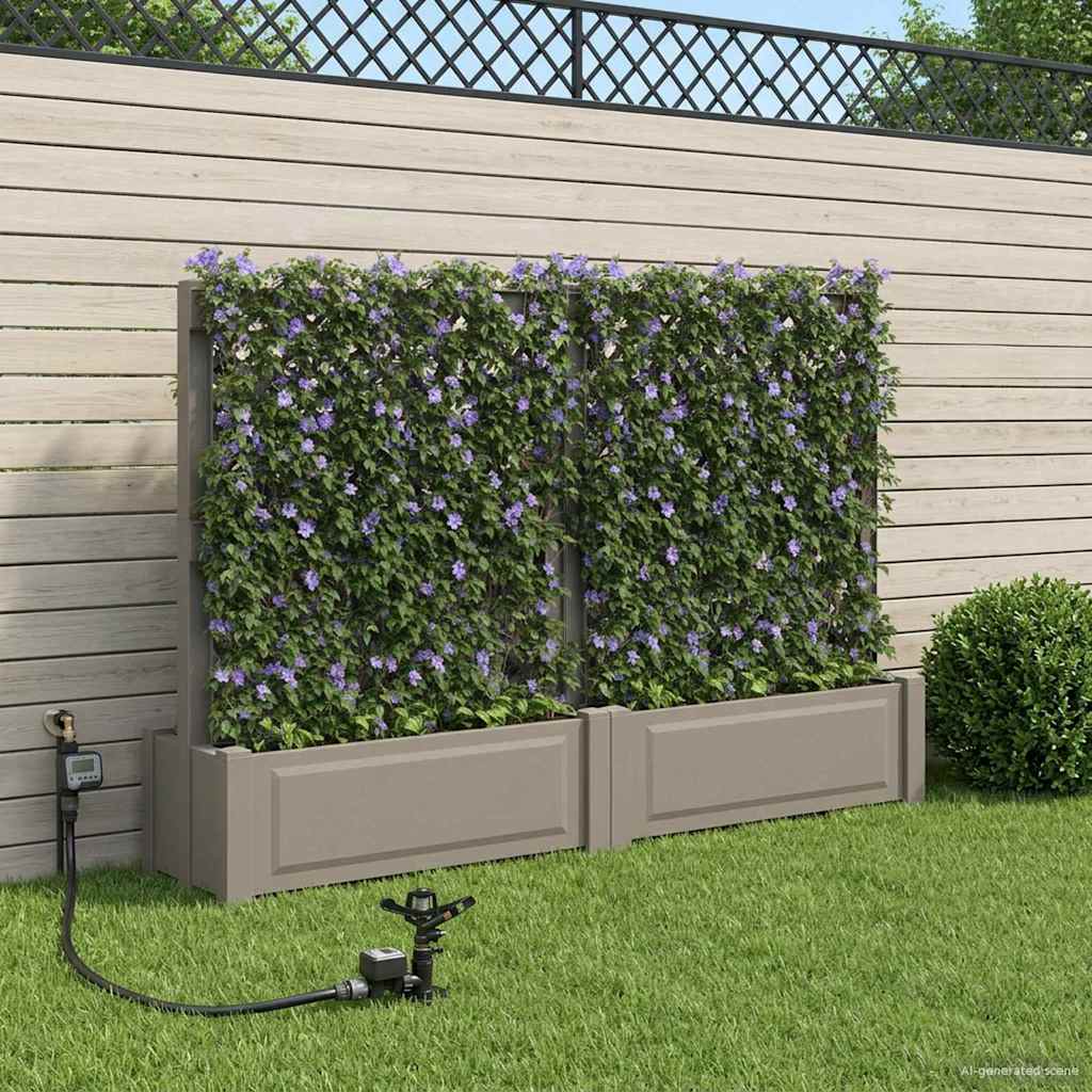 Big Planter with Trellis 2 pcs Grey 200 x 43 x 133.5 cm PP