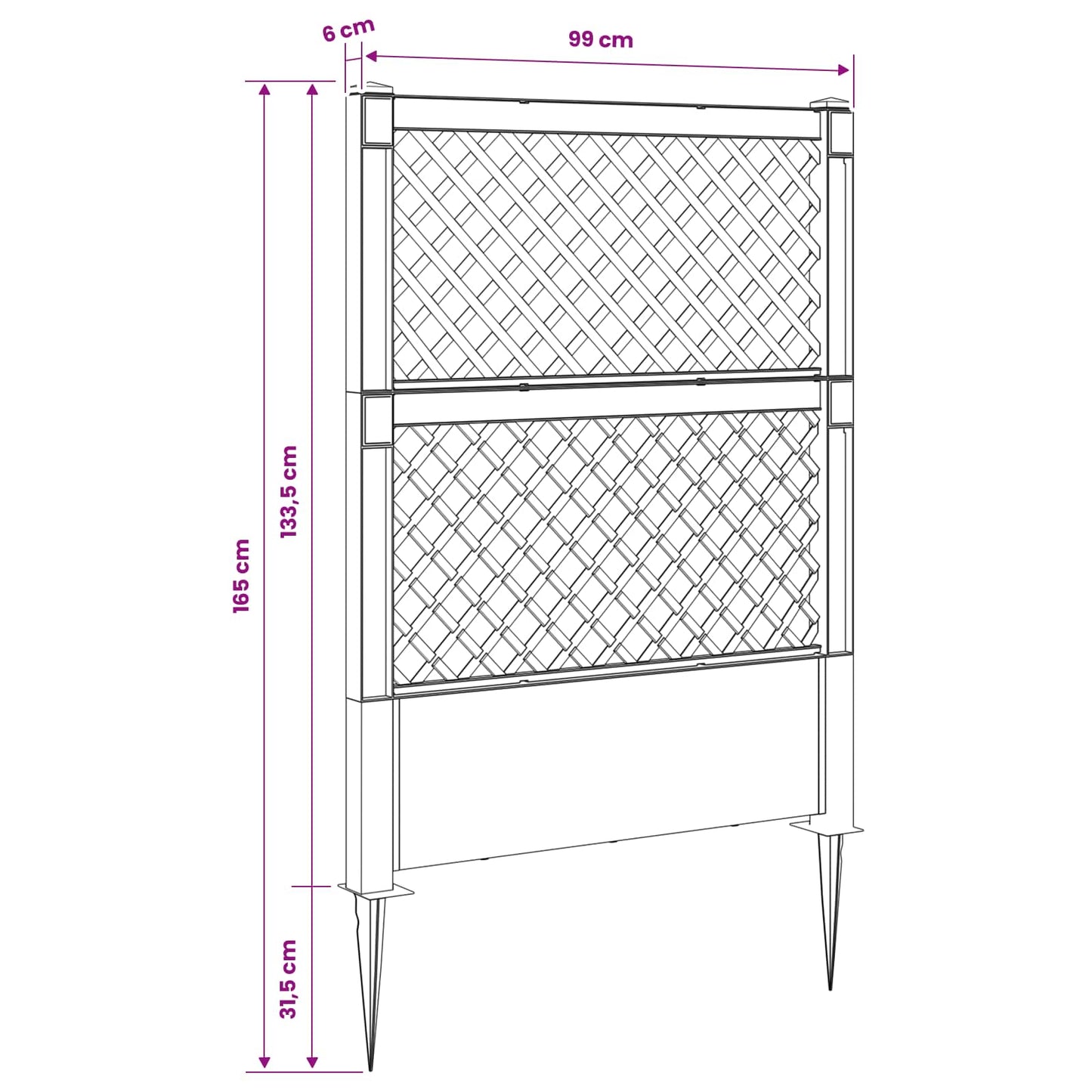 Trellis with Spike White 99 x 6 x 165 cm PP