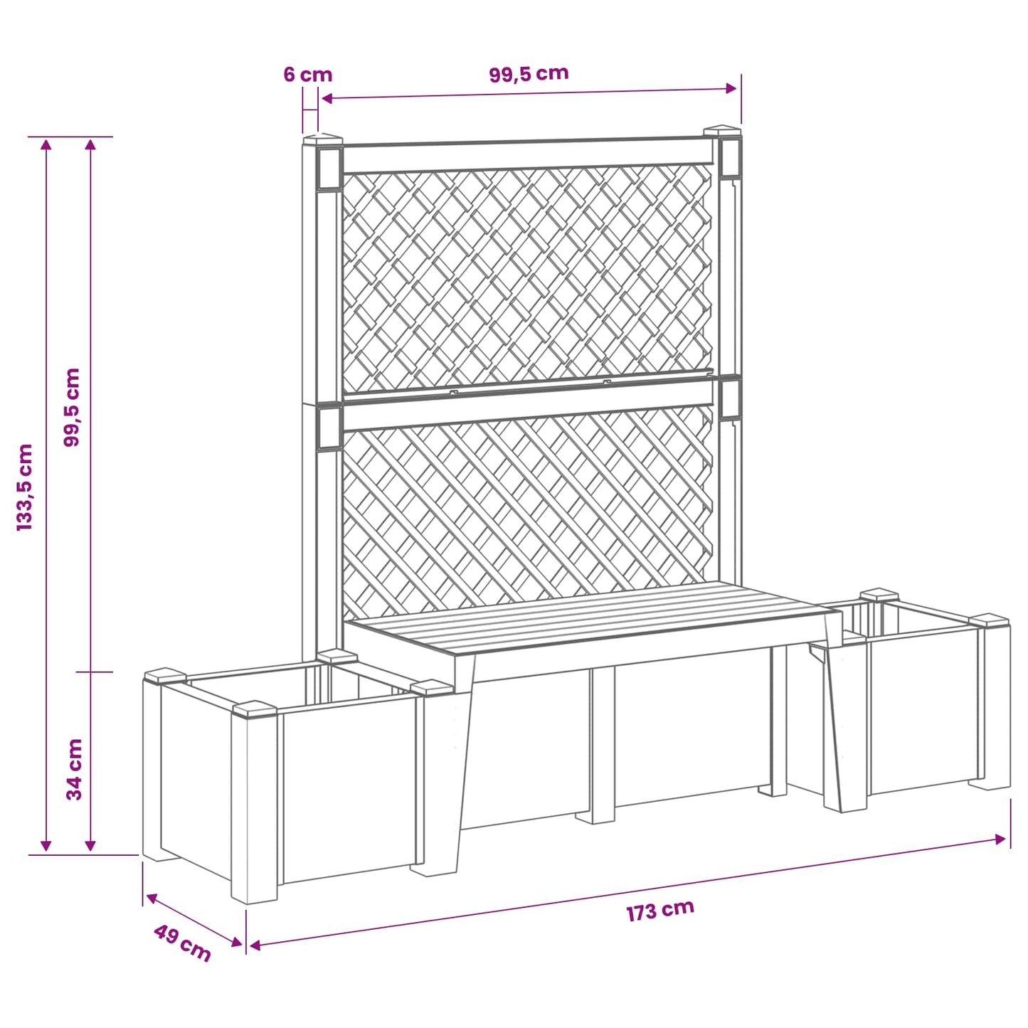 Garden Bench Kopenhagen Anthracite 173 x 49 x 135.5 cm PP