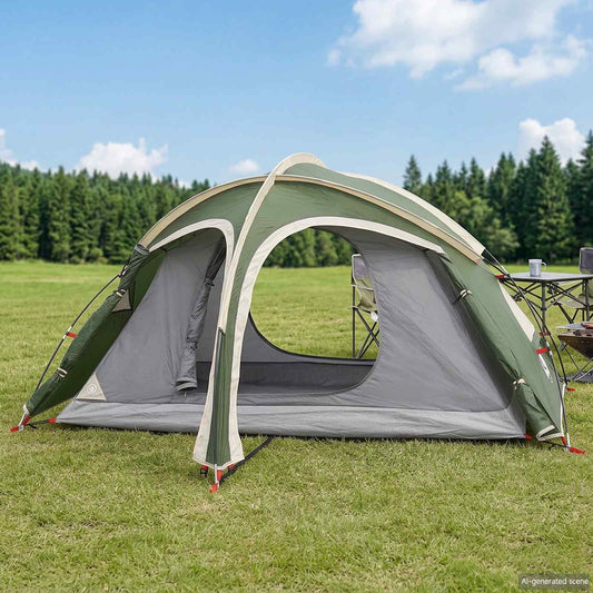 Trekking Tent with Rainfly Water-Resistant 2-Person Green