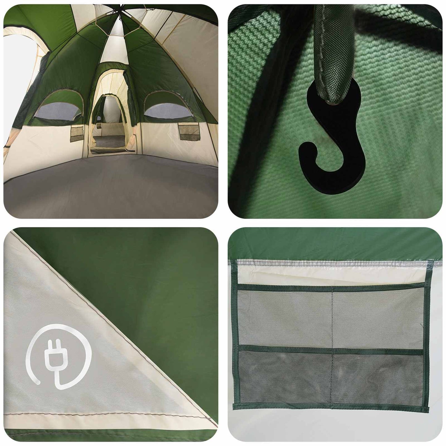 Family Tent with Rainfly Water-resistant 14-Person Green