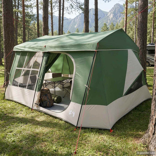 Family Tent with Rainfly Water-resistant 9-Person Green