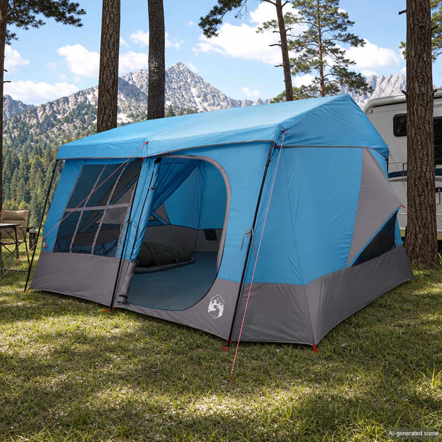 Family Tent with Rainfly Water-resistant 9-Person Blue