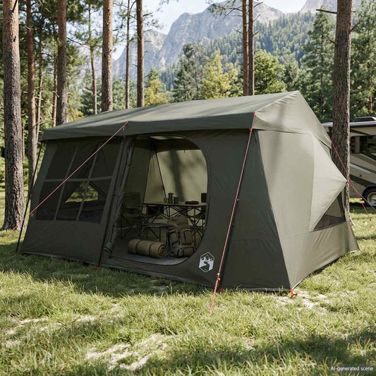 Family Tent with Rainfly Water-resistant 9-Person Army Green