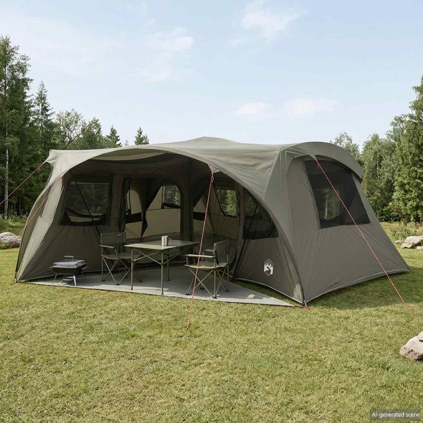 Family Tent with Rainfly Water-resistant 6-Person Army Green