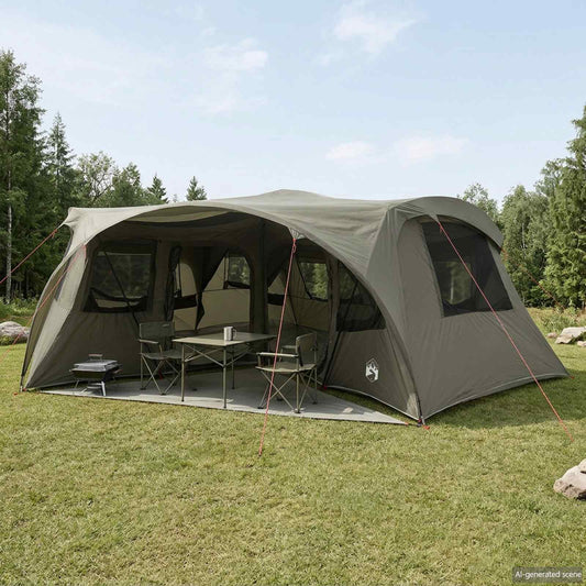 Family Tent with Rainfly Water-resistant 6-Person Army Green