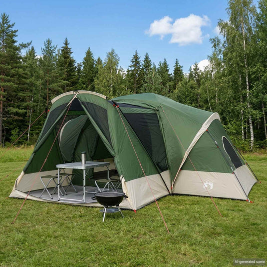Cabin Tent with Rainfly Water-Resistant 10-Person Green