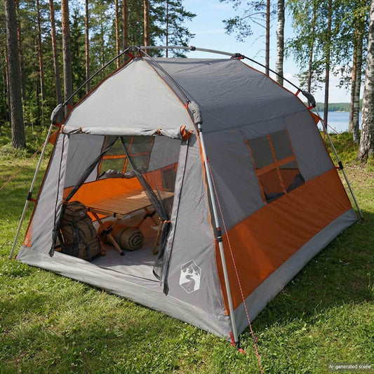 Instant Tent Water-resistant 2-Person Grey and Orange