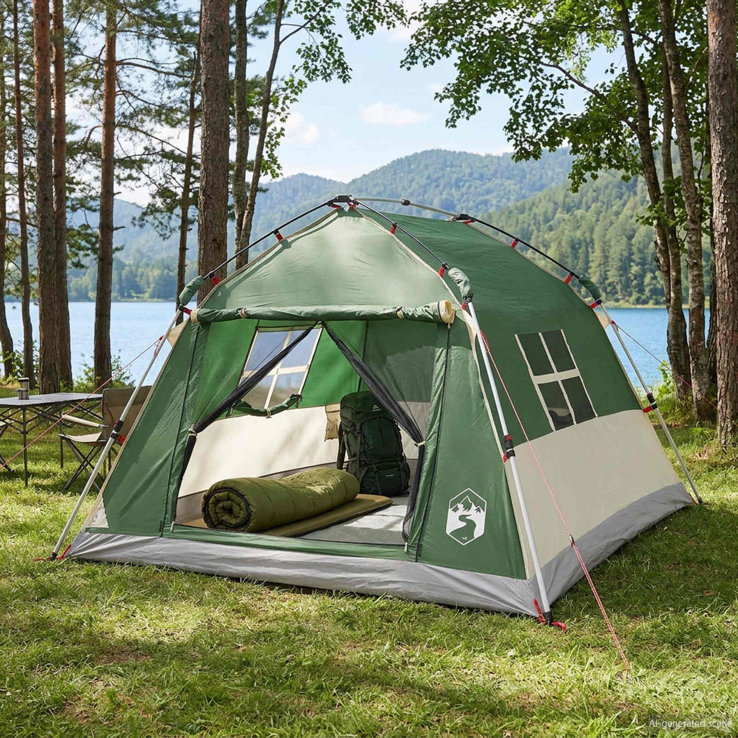 Instant Tent Water-resistant 3-Person 3-Person Green