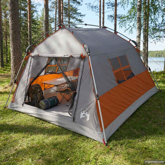 Instant Tent Water-resistant 3-Person Grey and Orange
