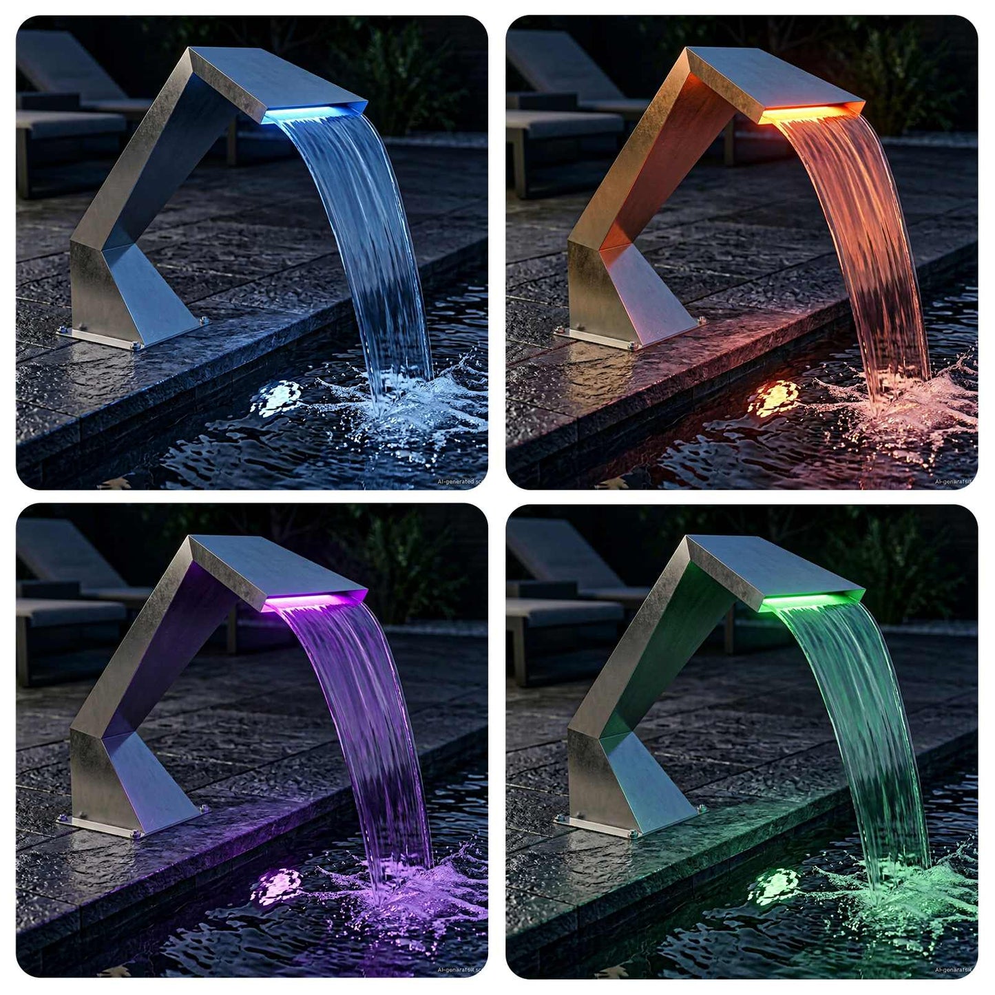 Pool Waterfall with RGB LEDs Stainless Steel 63.5 x 29 x 51 cm