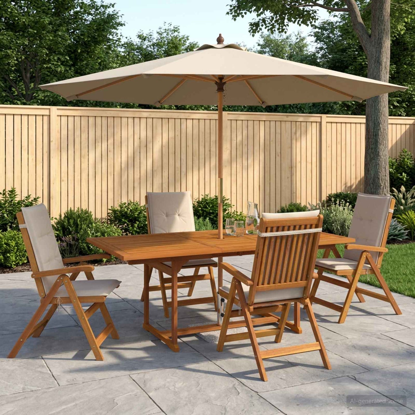 Outdoor Dining Set with Parasol 6 pcs Cream White