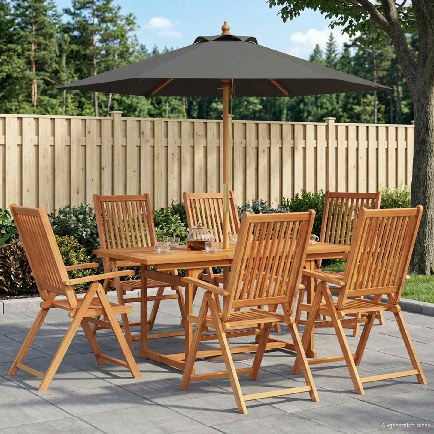 Outdoor Dining Set with Parasol 8 pcs Anthracite and Natural