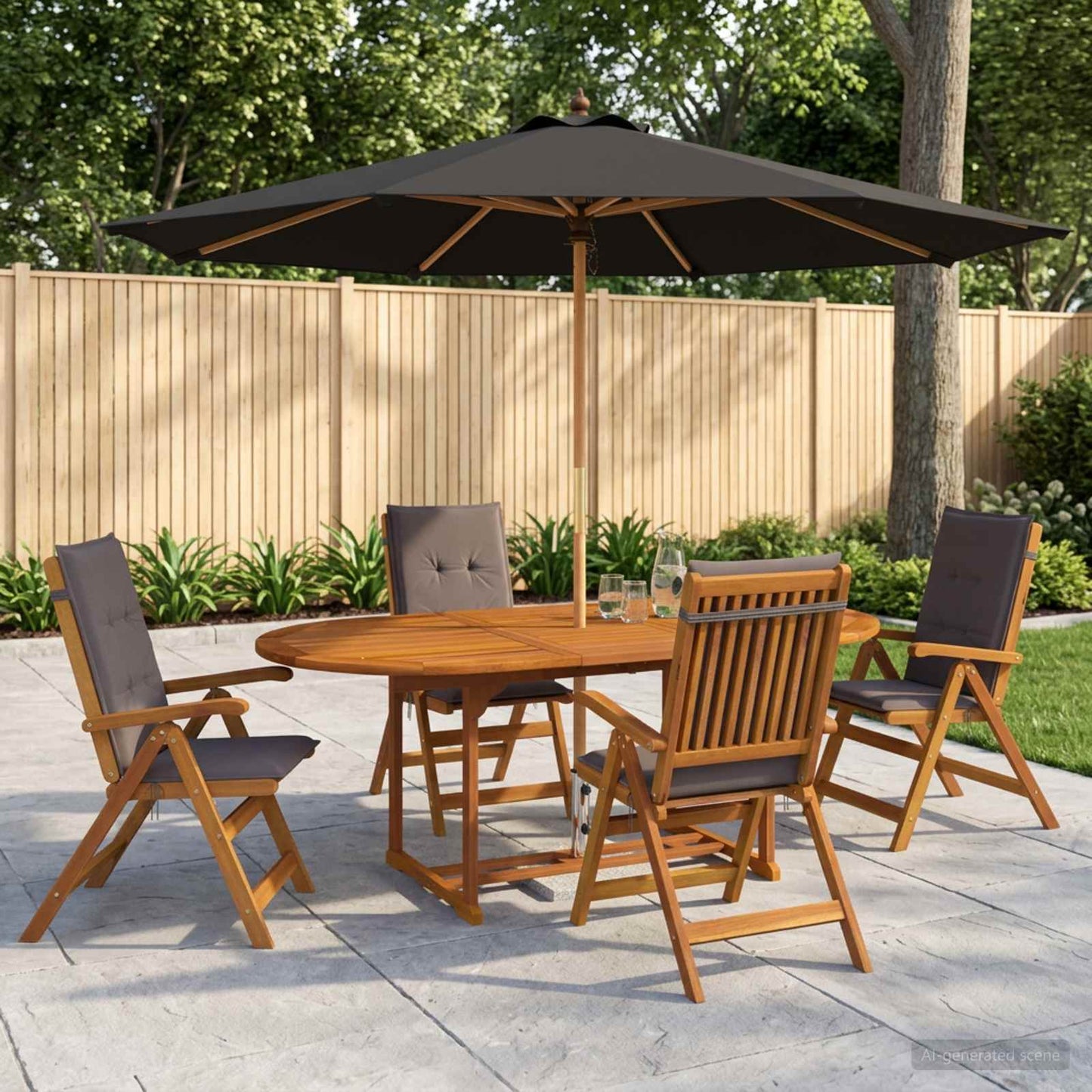 Outdoor Dining Set with Parasol 6 pcs Anthracite