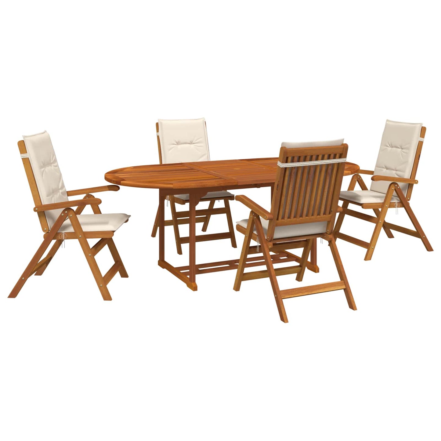 Outdoor Dining Set with Parasol 6 pcs Cream White
