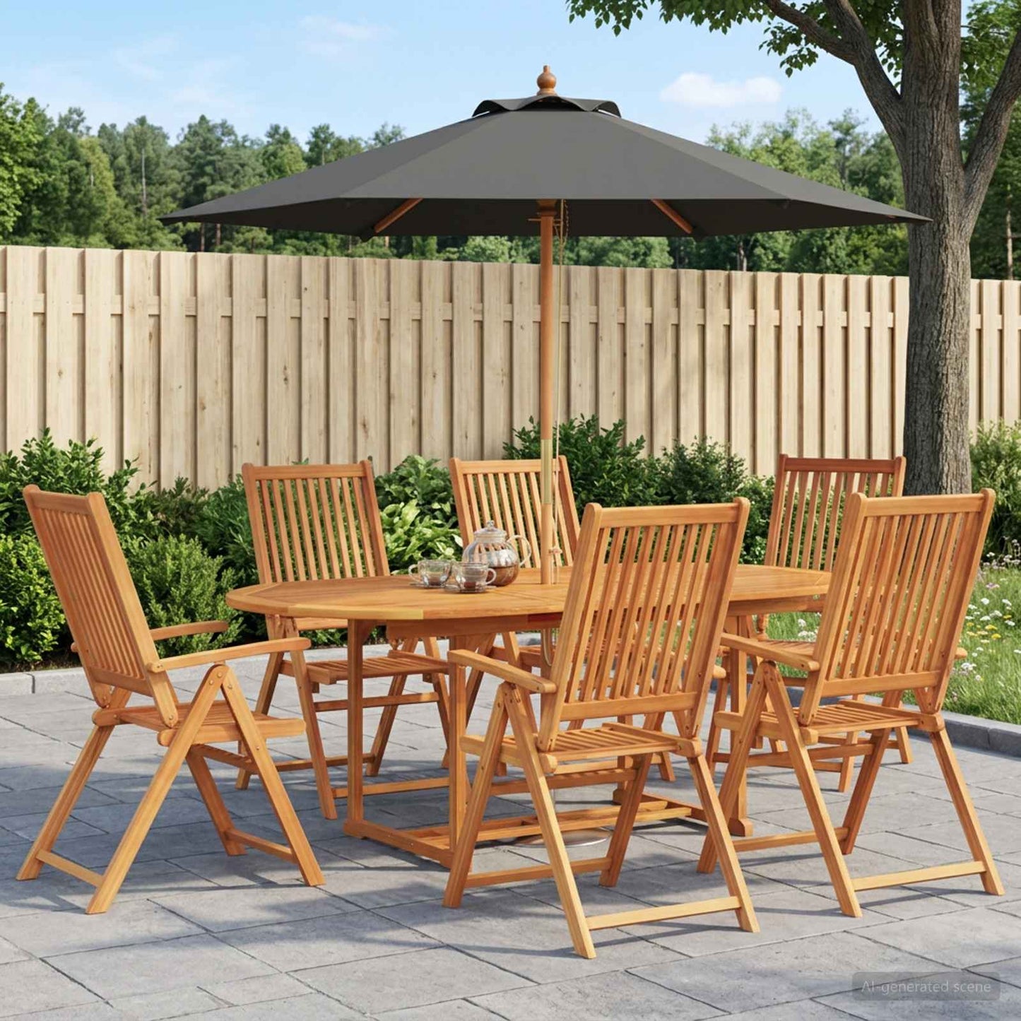 Outdoor Dining Set with Parasol 8 pcs Anthracite and Natural