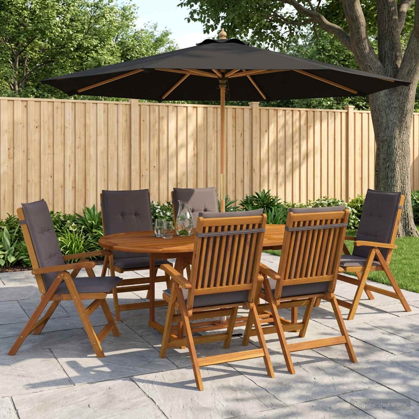 Outdoor Dining Set with Parasol 8 pcs Anthracite