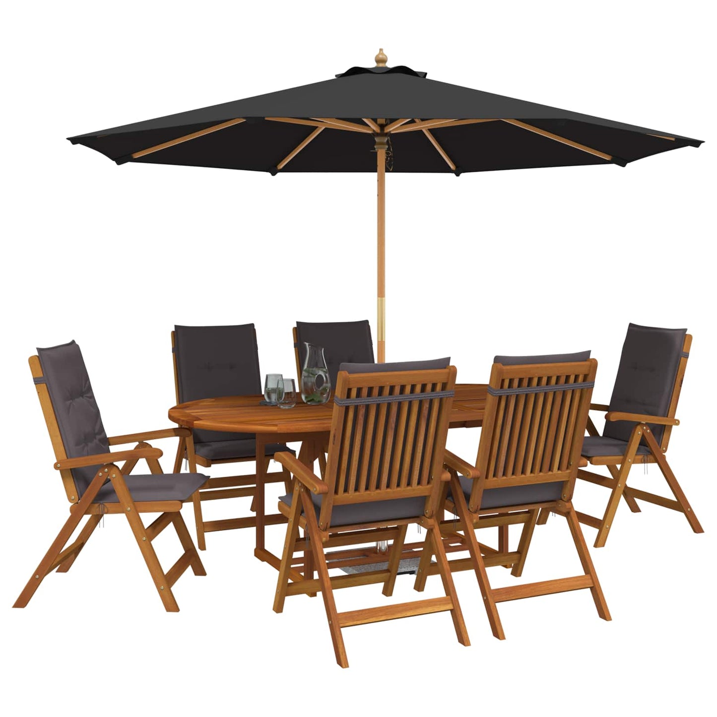 Outdoor Dining Set with Parasol 8 pcs Anthracite