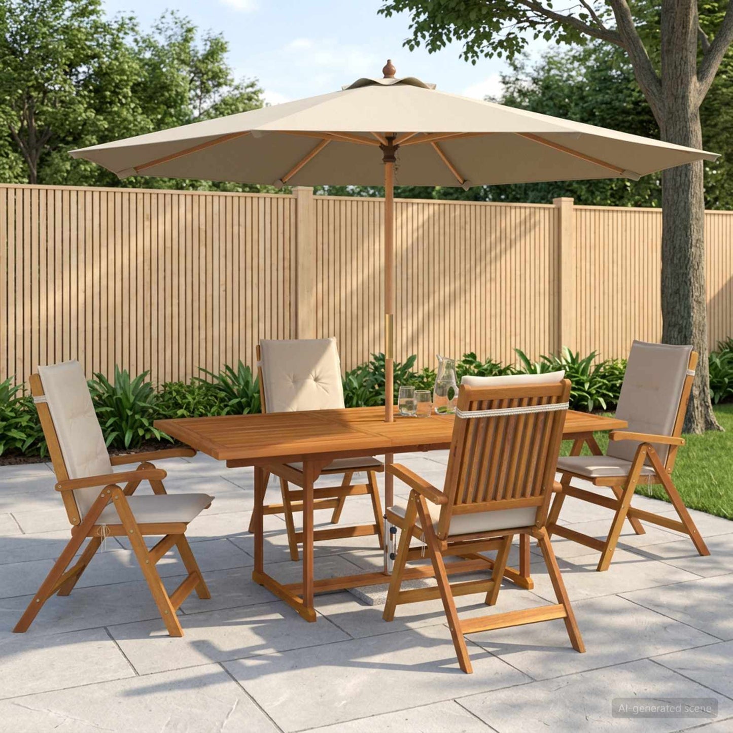 Outdoor Dining Set with Parasol 6 pcs Cream White