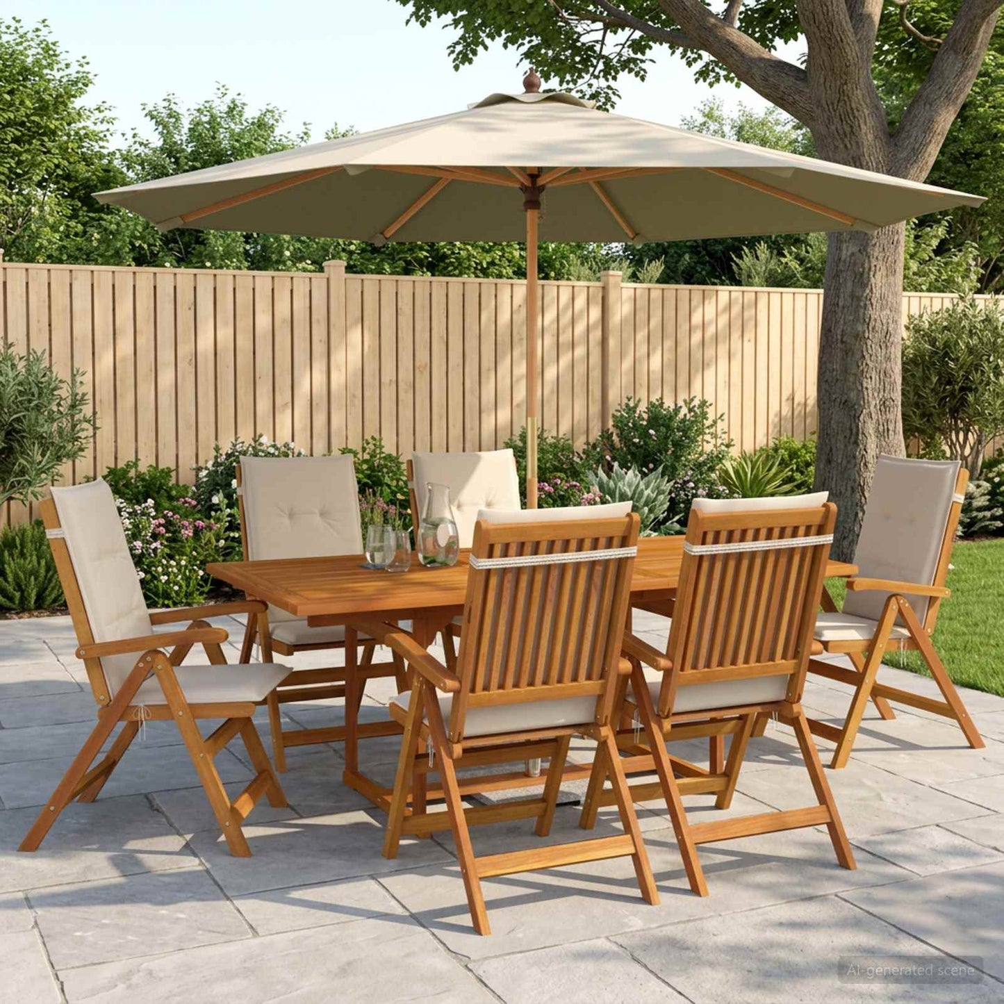 Outdoor Dining Set with Parasol 8 pcs Cream White