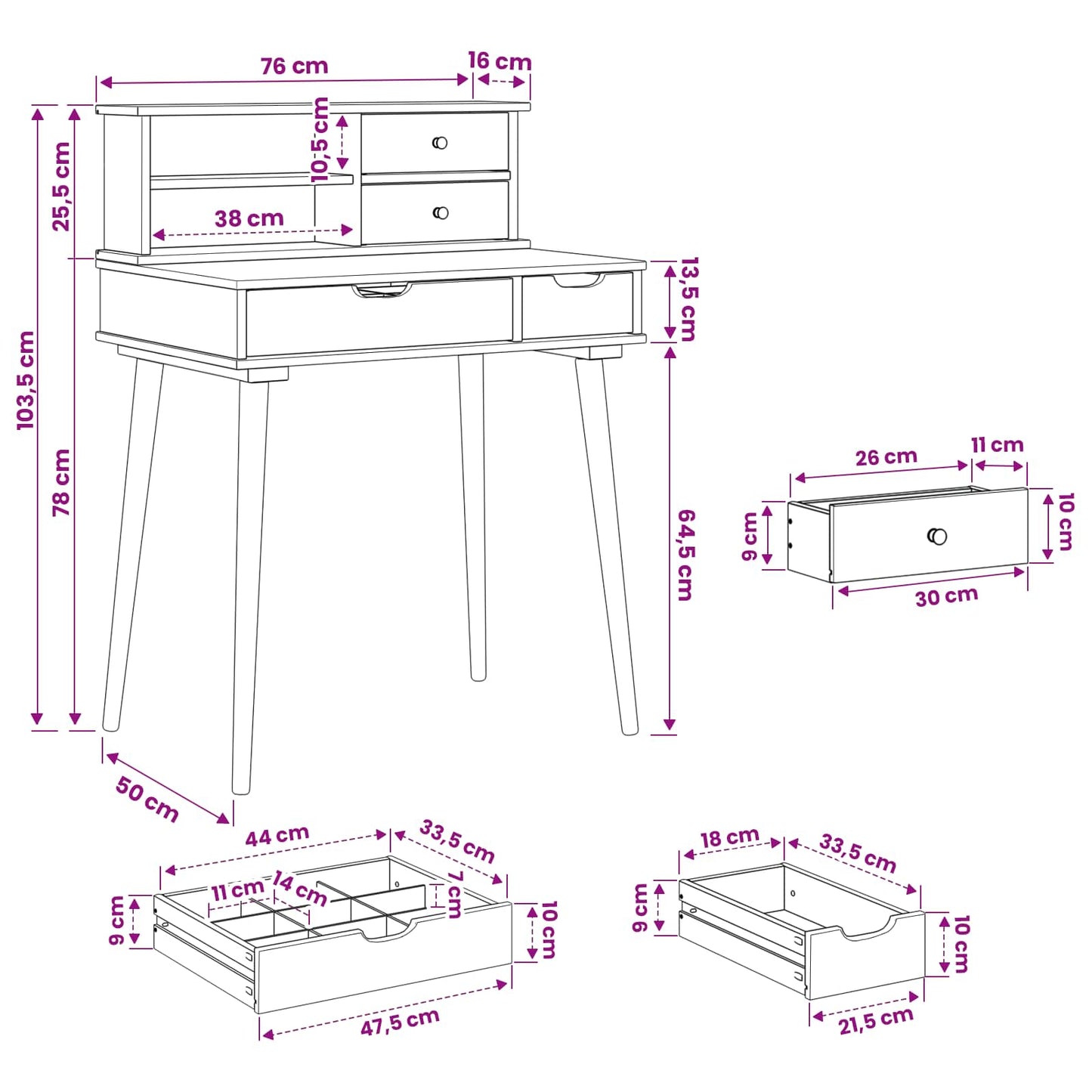 Dressing Table Set FAUSKE 2 pcs White 76 x 50 x 103.5 cm