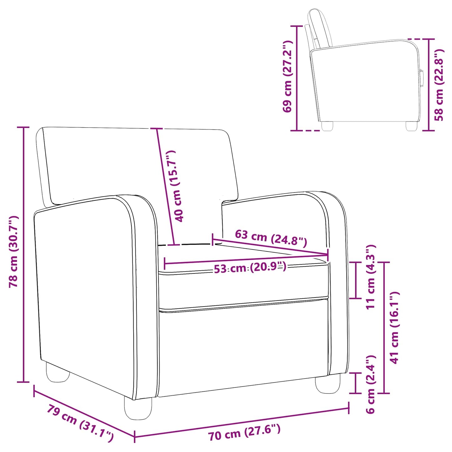 Armchair Dark Grey Faux Lamb Fleece