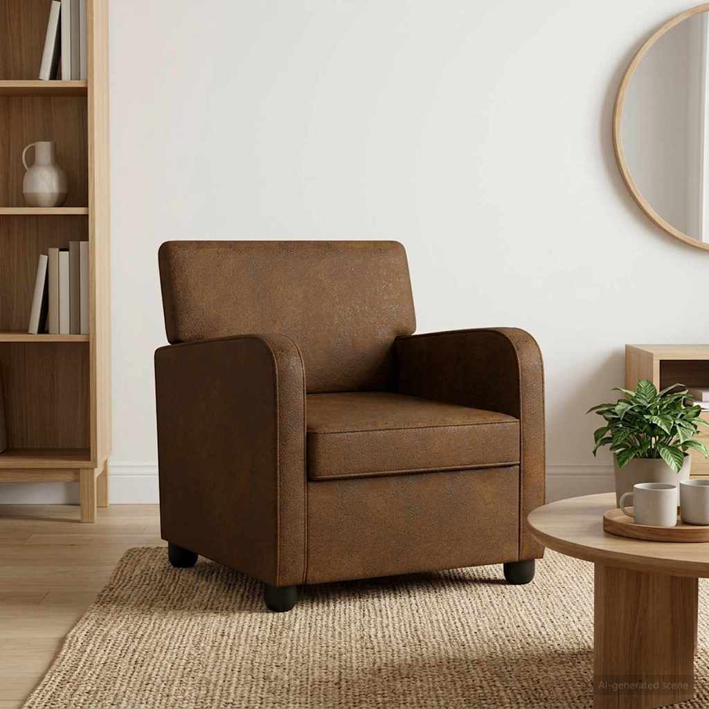Armchair Brown Faux Suede Leather