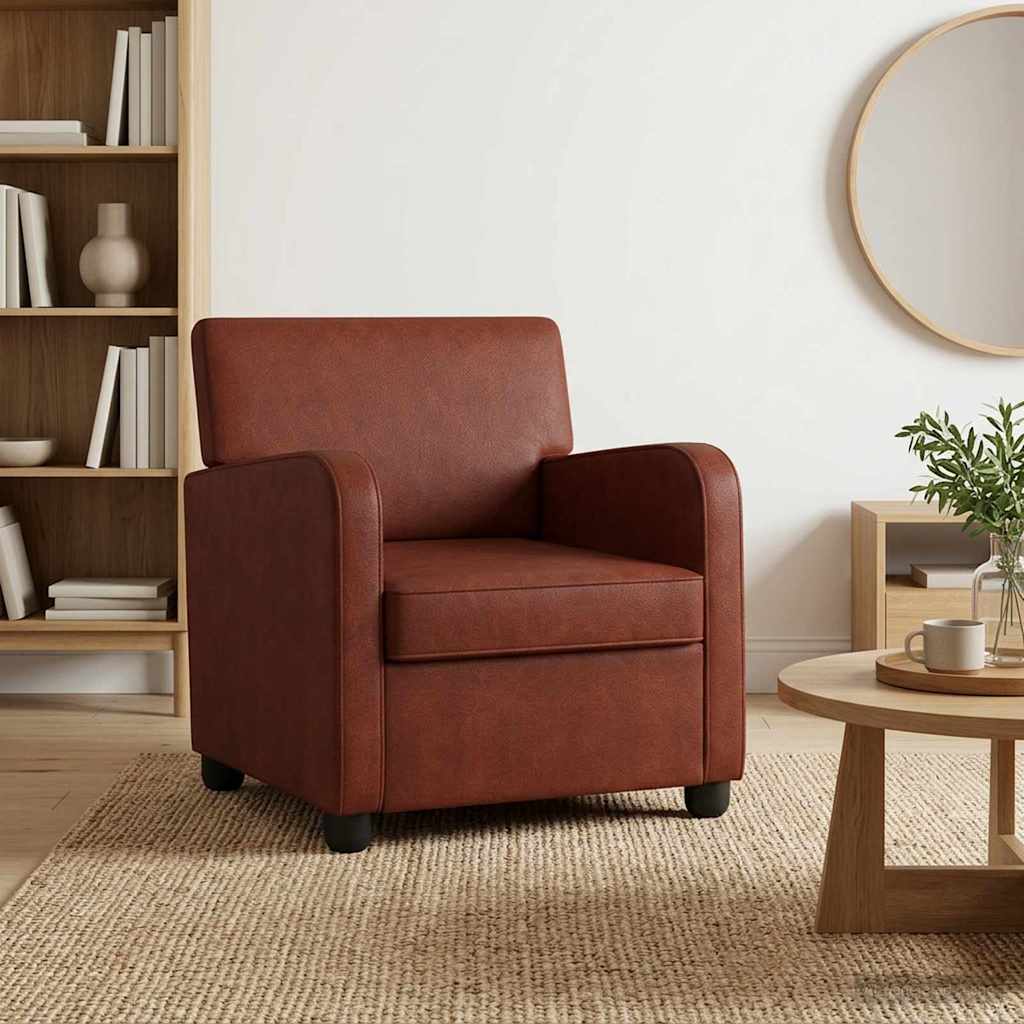 Armchair Antique Shiny Brown Faux Leather