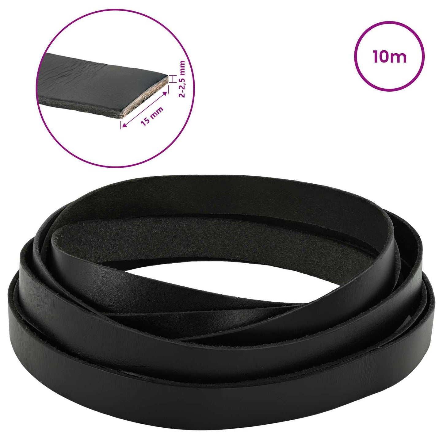 Leather Strap Black 1000 x 1.5 cm Leather