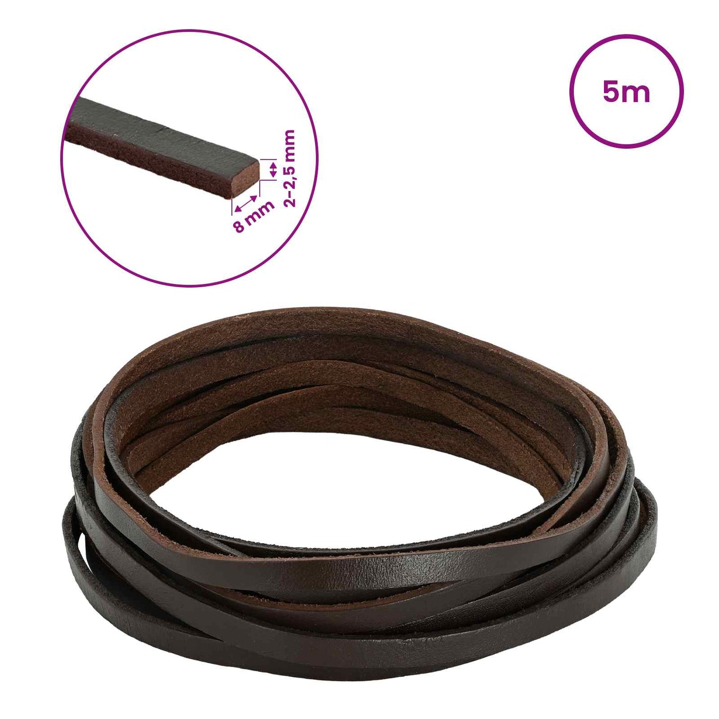 Leather Strap Dark Brown 500 x 0.8 cm Leather