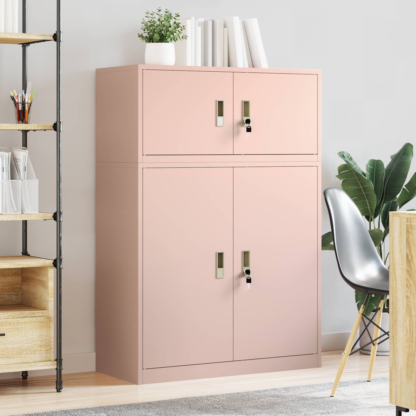 Storage Cabinet 2 pcs Pink 90 x 40 x 130 cm Steel Lockable