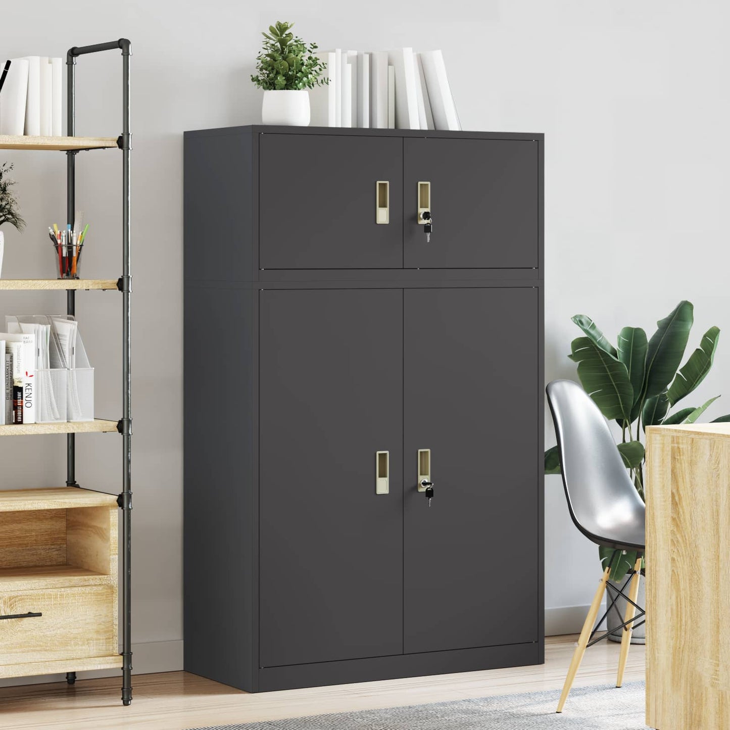 Storage Cabinet 2 pcs Black 90 x 40 x 145 cm Steel Lockable