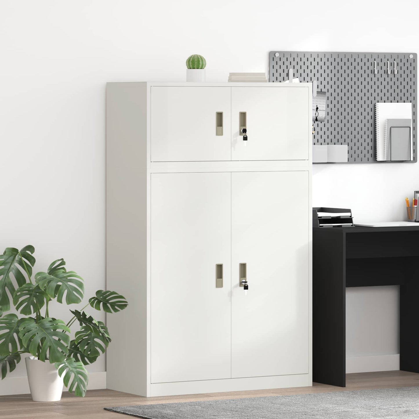 Storage Cabinet 2 pcs White 90 x 40 x 145 cm Steel Lockable