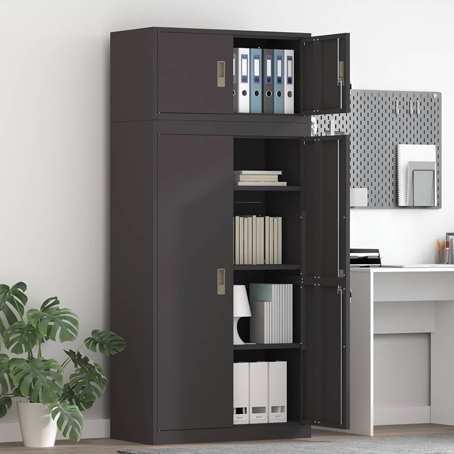 Storage Cabinet 2 pcs Black 80 x 40 x 180 cm Steel Lockable