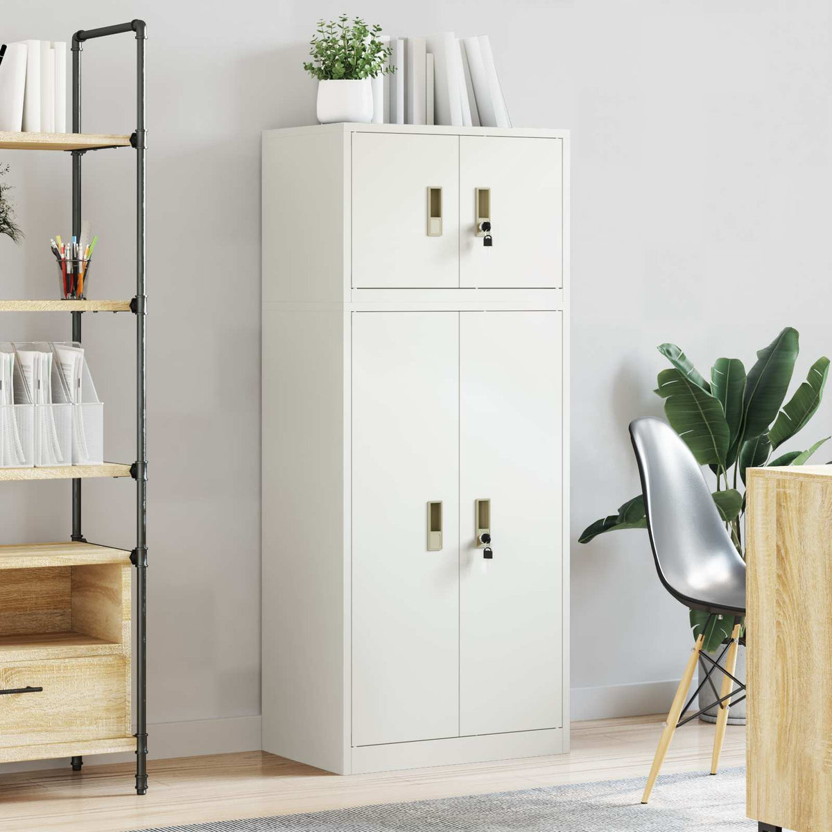 Storage Cabinet 2 pcs White 60 x 40 x 145 cm Steel Lockable