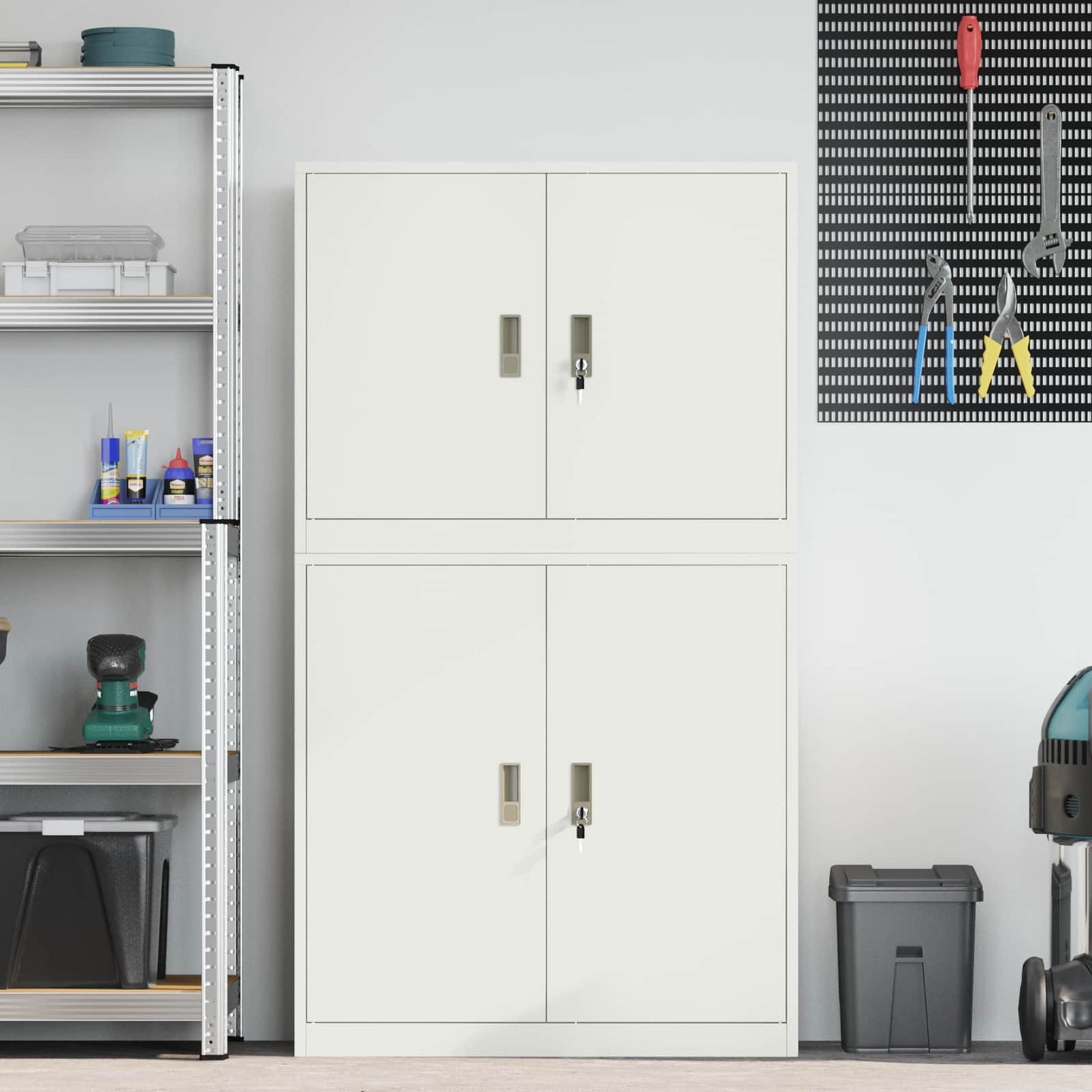 Storage Cabinet 2 pcs White 90 x 40 x 160 cm Steel Lockable