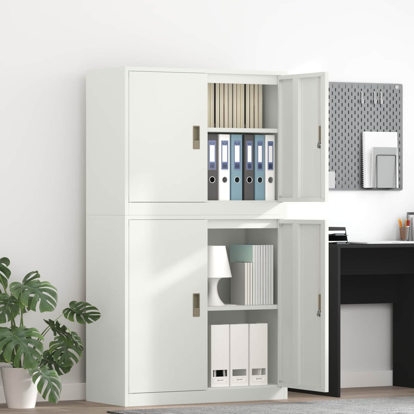 Storage Cabinet 2 pcs White 90 x 40 x 175 cm Steel Lockable
