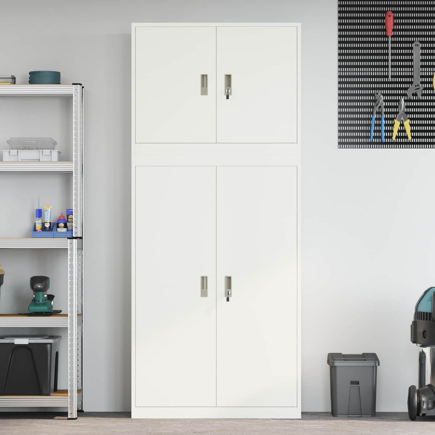Storage Cabinet 2 pcs White 90 x 40 x 210 cm Steel Lockable