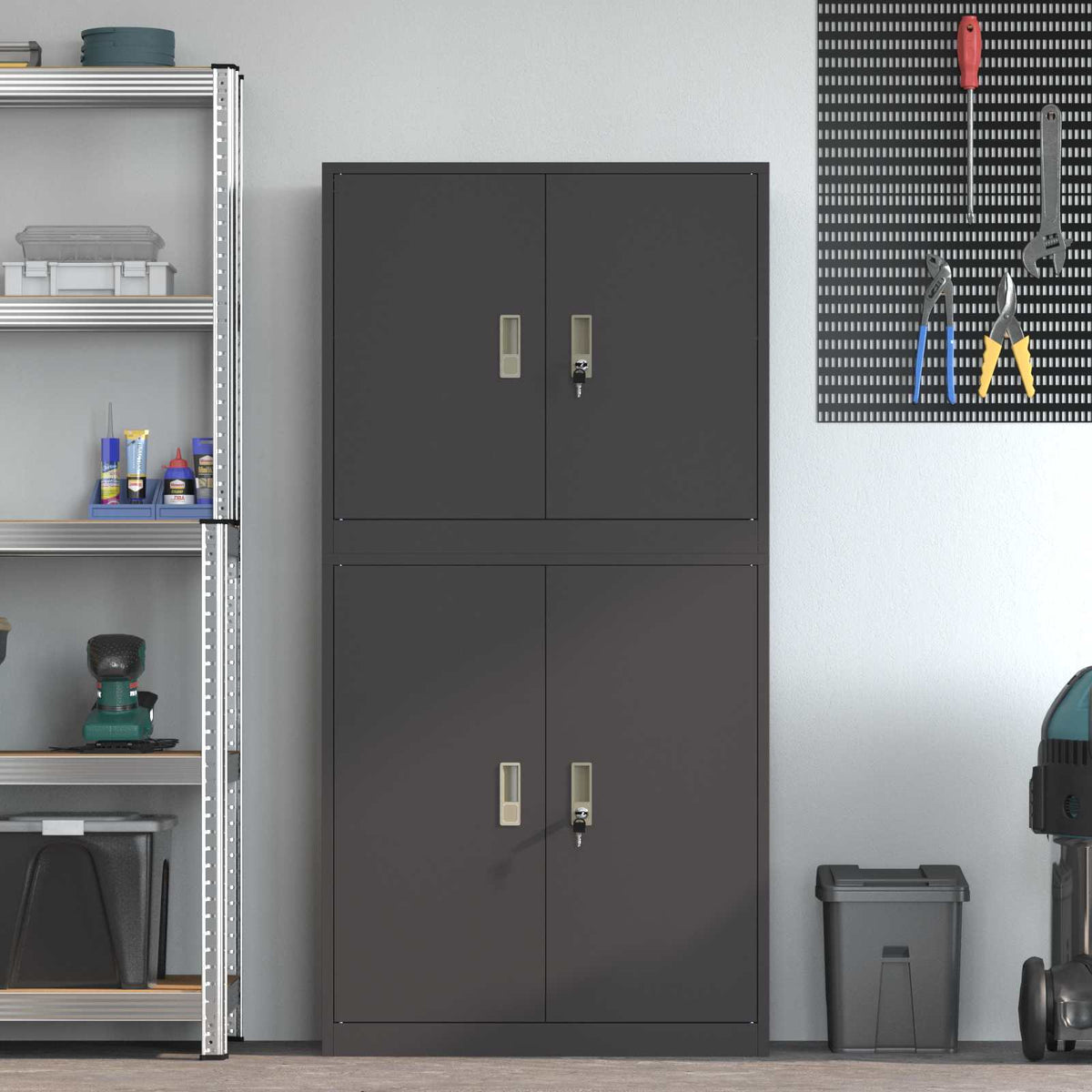 Storage Cabinet 2 pcs Black 80 x 40 x 160 cm Steel Lockable
